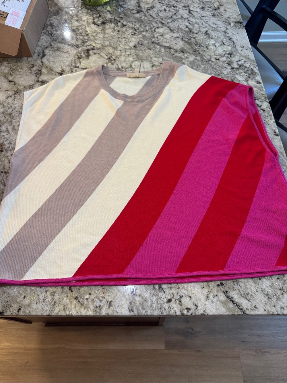 entro ladies Diagonal Stripe Knit Top in Pink, Red & Cream
